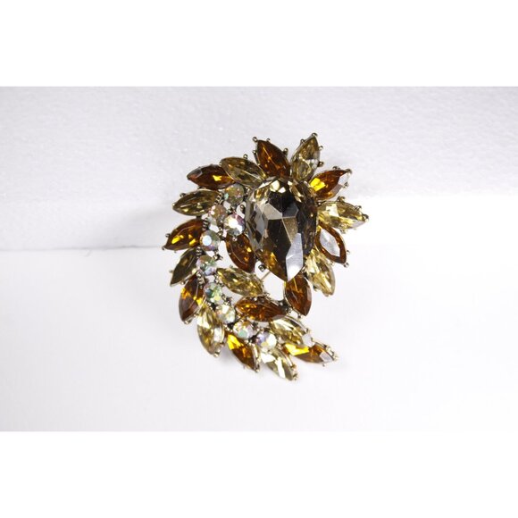 LARGE Rhinestone brooch / pendant champagne, honey and Aurora Borealis colours, - Picture 3 of 10